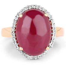 Load image into Gallery viewer, 14K Rose Gold Plated 16.69 Carat Genuine Glass Filled Ruby and White Topaz .925 Sterling Silver Ring
