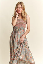 Load image into Gallery viewer, Smocked Printed Square Neck Tie Shoulder Cami Dress For Women – Trendy Smocked Cami Dress with Square Neckline, Tie Shoulders, and Playful Print for a Chic Summer Look
