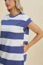 将图片加载到图库查看器，Full Size Striped Round Neck Cap Sleeve Mini Dress For Women – Striped Mini Dress, Full-Size Round Neck Dress, Comfortable Cap Sleeve Dress, Chic Striped Dress, Flattering Mini Dress, Casual Everyday Dress, Versatile Striped Dress
