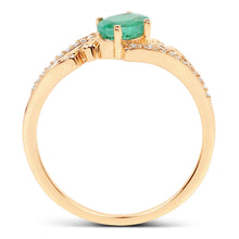 将图片加载到图库查看器，0.51 Carat Genuine Zambian Emerald and White Diamond 14K Yellow Gold Ring
