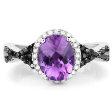 Load image into Gallery viewer, 1.64 Carat Genuine Amethyst, Black Diamond &amp; White Diamond .925 Sterling Silver Ring
