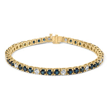 Load image into Gallery viewer, 18K Yellow Gold Alternating 1 1/5 Cttw Diamond and 3X3 MM Blue Sapphire Tennis Bracelet (G-H Color, VS1-VS2 Clarity) - 7" Inches
