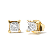 将图片加载到图库查看器，14K Yellow Gold 5/8 Cttw Princess Natural Brown Color Diamond 4-Prong Stud Earrings (Brown Color, SI2-I1 Clarity)
