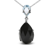 将图片加载到图库查看器，18K White Gold Diamond Accent and Pear Cut Sky Blue Topaz and Pear Cut Black Onyx Dangle Drop 18" Pendant Necklace (G-H Color, SI1-SI2 Clarity)
