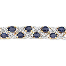 将图片加载到图库查看器，14K Yellow Gold Plated 12.53 Carat Genuine Blue Sapphire and White Diamond .925 Sterling Silver Bracelet
