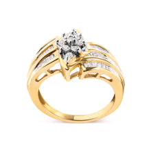 将图片加载到图库查看器，10K Yellow Gold 1/2 Cttw Round And Baguette-cut Diamond Cluster Head and Channel Set Shank Ring (H-I Color, I1-I2 Clarity) - Ring Size 7
