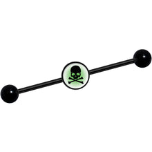 Load image into Gallery viewer, 14G Green Black Skull Black Industrial Barbell 37mm
