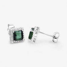 Load image into Gallery viewer, 1.55 Carat Genuine Green Tourmaline and White Diamond 14K White Gold Earrings
