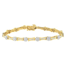 Load image into Gallery viewer, 10K Yellow and White Gold 2.00 cttw Round and Baguette-Cut Diamond Link Bracelet (I-J Color, I2-I3 Clarity) - Size 7.25"
