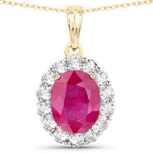 将图片加载到图库查看器，2.56 Carat Genuine Burma Ruby and White Diamond 18K Yellow Gold Pendant
