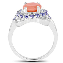 Load image into Gallery viewer, 2.87 Carat Genuine Peach Moonstone and Tanzanite .925 Sterling Silver Ring
