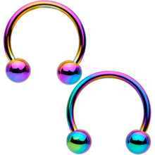 将图片加载到图库查看器，16G 3/8 Rainbow Black Gold Tone PVD Pack Set of 8 Horseshoe Barbells
