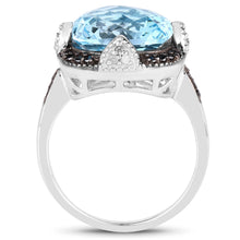 Load image into Gallery viewer, 8.29 Carat Genuine Swiss Blue Topaz, Black Diamond &amp; White Diamond .925 Sterling Silver Ring
