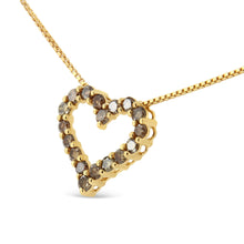 Load image into Gallery viewer, 14K Yellow Gold Plated .925 Sterling Silver 1.0 Cttw Champagne Diamond Heart Pendant Necklace (K-L Color, I1-I2 Clarity) - 18"
