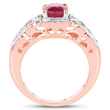 Load image into Gallery viewer, 14K Rose Gold Plated 1.67 Carat Glass Filled Ruby and White Topaz .925 Sterling Silver Ring
