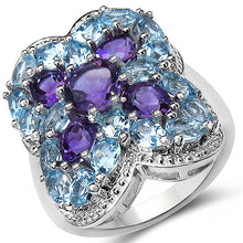 Load image into Gallery viewer, 5.53 Carat Genuine Amethyst &amp; Blue Topaz .925 Sterling Silver Ring
