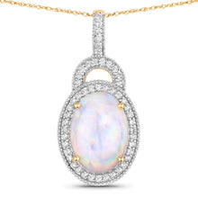 Load image into Gallery viewer, 3.30 Carat Genuine Ethiopian Opal and White Diamond 14K Yellow Gold Pendant
