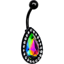 将图片加载到图库查看器，Clear Aurora Gem Black Anodized Teardrop Mirror Belly Ring
