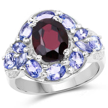 Load image into Gallery viewer, 4.20 Carat Genuine Garnet, Tanzanite &amp; White Topaz .925 Sterling Silver Ring
