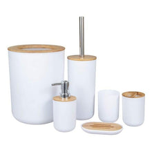 将图片加载到图库查看器，Bamboo Bathroom Accessories Set Plastic Bathroom Kit Soap Dispenser Toothbrush Cup Soap Dish Toilet Brush Holder Trash Can Bathroom Accessories Toothbrush Holder Toothbrush Cup Soap Dispenser Soap Dish Toilet Brush Holder Trash Can For Home Apartment
