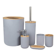 将图片加载到图库查看器，Bamboo Bathroom Accessories Set Plastic Bathroom Kit Soap Dispenser Toothbrush Cup Soap Dish Toilet Brush Holder Trash Can Bathroom Accessories Toothbrush Holder Toothbrush Cup Soap Dispenser Soap Dish Toilet Brush Holder Trash Can For Home Apartment
