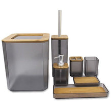 将图片加载到图库查看器，Bamboo Bathroom Accessories Set Plastic Bathroom Kit Soap Dispenser Toothbrush Cup Soap Dish Toilet Brush Holder Trash Can Bathroom Accessories Toothbrush Holder Toothbrush Cup Soap Dispenser Soap Dish Toilet Brush Holder Trash Can For Home Apartment
