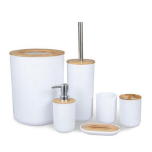 将图片加载到图库查看器，Bamboo Bathroom Accessories Set Plastic Bathroom Kit Soap Dispenser Toothbrush Cup Soap Dish Toilet Brush Holder Trash Can Bathroom Accessories Toothbrush Holder Toothbrush Cup Soap Dispenser Soap Dish Toilet Brush Holder Trash Can For Home Apartment
