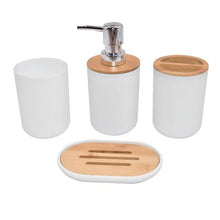 将图片加载到图库查看器，Bamboo Bathroom Accessories Set Plastic Bathroom Kit Soap Dispenser Toothbrush Cup Soap Dish Toilet Brush Holder Trash Can Bathroom Accessories Toothbrush Holder Toothbrush Cup Soap Dispenser Soap Dish Toilet Brush Holder Trash Can For Home Apartment
