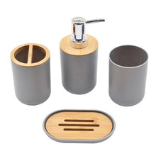将图片加载到图库查看器，Bamboo Bathroom Accessories Set Plastic Bathroom Kit Soap Dispenser Toothbrush Cup Soap Dish Toilet Brush Holder Trash Can Bathroom Accessories Toothbrush Holder Toothbrush Cup Soap Dispenser Soap Dish Toilet Brush Holder Trash Can For Home Apartment
