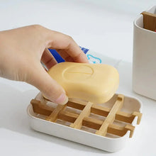 Load image into Gallery viewer, Bamboo Fiber Shower Soap Holder Draining Box Kitchen Storage Rack Bathroom Soap Case Supplies Portable Bar Soap Box Container Bamboo Self-Draining Soap Box And Soap Saver Pouch Soap Holder for Shower Bathroom Kitchen Bathtub Bar Sink White and Black
