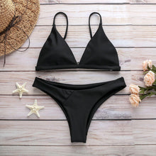 Load image into Gallery viewer, Bandage Bikini Swimwear Women's Bikini Swimsuit Ribbed Tie Side Bathing Suit Scrunch Butt String Thong Bikini Set
