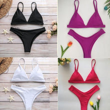 Load image into Gallery viewer, Bandage Bikini Swimwear Women's Bikini Swimsuit Ribbed Tie Side Bathing Suit Scrunch Butt String Thong Bikini Set
