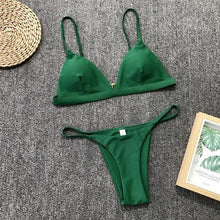 Load image into Gallery viewer, Bandage Bikini Swimwear Women's Bikini Swimsuit Ribbed Tie Side Bathing Suit Scrunch Butt String Thong Bikini Set

