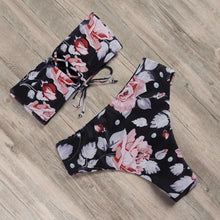 Load image into Gallery viewer, Bandage Bikini Swimwear Women Swimsuit High Waist Bikini Set Bathing Suit Push Up Women's Spaghetti Strap Bandeau Lace Up High Waist 2PCS Bikini Set
