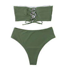 Load image into Gallery viewer, Bandage Bikini Swimwear Women Swimsuit High Waist Bikini Set Bathing Suit Push Up Women's Spaghetti Strap Bandeau Lace Up High Waist 2PCS Bikini Set
