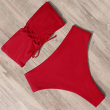 Load image into Gallery viewer, Bandage Bikini Swimwear Women Swimsuit High Waist Bikini Set Bathing Suit Push Up Women's Spaghetti Strap Bandeau Lace Up High Waist 2PCS Bikini Set
