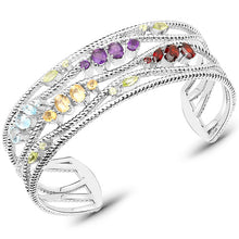 将图片加载到图库查看器，4.82 Carat Genuine Multi Stones .925 Sterling Silver Cuff Bangle
