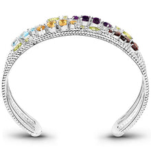 将图片加载到图库查看器，4.82 Carat Genuine Multi Stones .925 Sterling Silver Cuff Bangle
