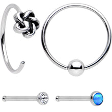 Load image into Gallery viewer, 20G Blue Faux Opal Funky Nose Bone Captive Ring Pack Set of 4
