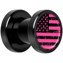Load image into Gallery viewer, Pink American Flag Black Anodized Screw Fit Plug Set 2G
