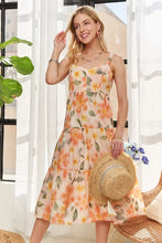 Load image into Gallery viewer, Smocked Back Floral Adjustable Strap Midi Dress  For Women – Feminine, Floral, Fluttering, Comfortable Midi Dress
