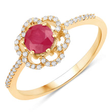 将图片加载到图库查看器，0.68 Carat Genuine Ruby and White Diamond 14K Yellow Gold Ring
