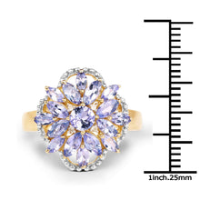 Load image into Gallery viewer, 14K Yellow Gold Plated 2.01 Carat Genuine Tanzanite &amp; White Topaz .925 Sterling Silver Ring
