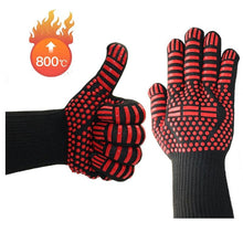 将图片加载到图库查看器，BBQ Gloves High Temperature Resistance Oven Mitts 500 800 Degrees Fireproof Barbecue Heat Insulation Microwave Oven Gloves Silicone Non-Slip Kitchen Cooking Gloves for Barbecue Cooking

