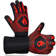 将图片加载到图库查看器，BBQ Gloves High Temperature Resistance Oven Mitts 500 800 Degrees Fireproof Barbecue Heat Insulation Microwave Oven Gloves Silicone Non-Slip Kitchen Cooking Gloves for Barbecue Cooking
