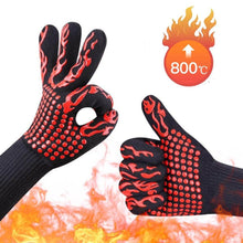 将图片加载到图库查看器，BBQ Gloves High Temperature Resistance Oven Mitts 500 800 Degrees Fireproof Barbecue Heat Insulation Microwave Oven Gloves Silicone Non-Slip Kitchen Cooking Gloves for Barbecue Cooking
