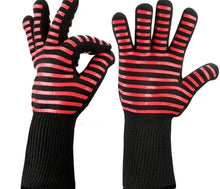 将图片加载到图库查看器，BBQ Gloves High Temperature Resistance Oven Mitts 500 800 Degrees Fireproof Barbecue Heat Insulation Microwave Oven Gloves Silicone Non-Slip Kitchen Cooking Gloves for Barbecue Cooking
