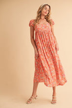 Load image into Gallery viewer, Cutout Back Floral Square Neck Puff Sleeve Midi Summer Dress For Women – Elegant &amp; Feminine with Modern Details, Perfect for Special Occasions
