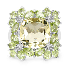 Load image into Gallery viewer, 9.38 Carat Genuine Lemon Quartz &amp; Peridot .925 Sterling Silver Ring
