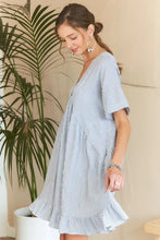 Load image into Gallery viewer, Ruffled Hem Striped V-Neck Babydoll Dress For Summer – Playful, Feminine, Fluttering, Stylish, Effortlessly Chic
